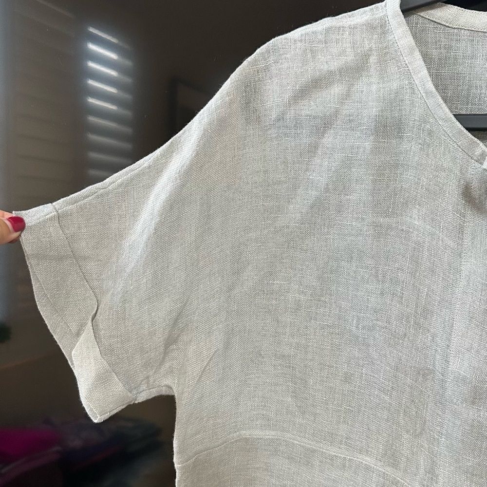 Eileen Fisher Irish Linen Abolone  Tie Sheer Light Blue, Size XS - Picture 2 of 10
